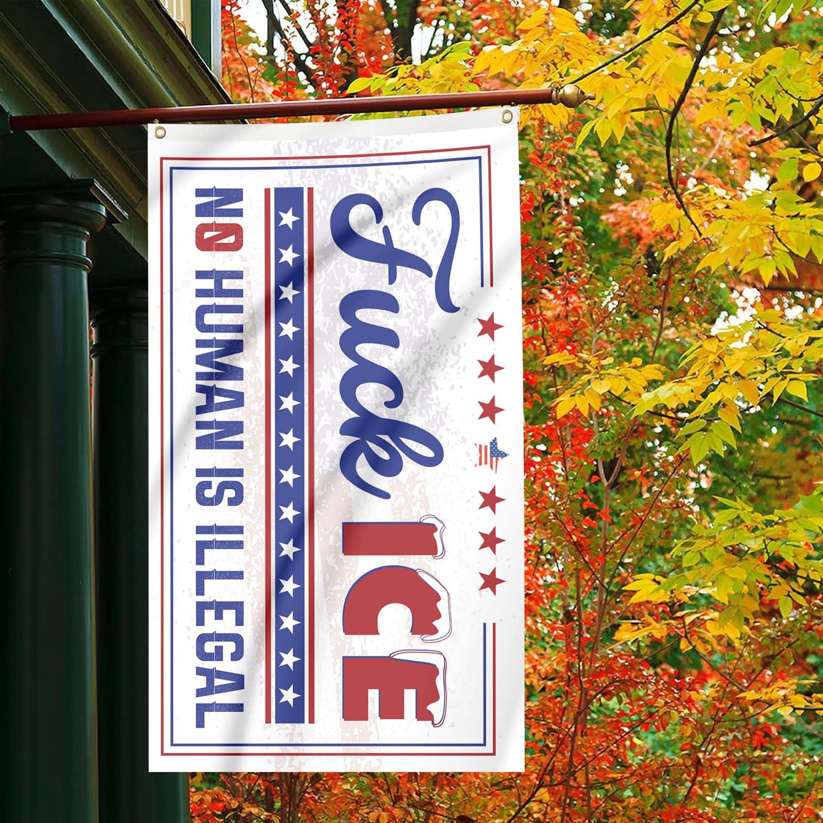 Generic Fuck ICE flag outdoor design in red, white, blue