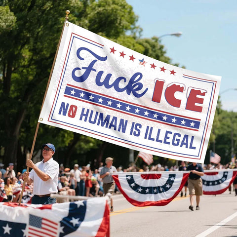 Generic Fuck ICE flag wall display for indoor venues
