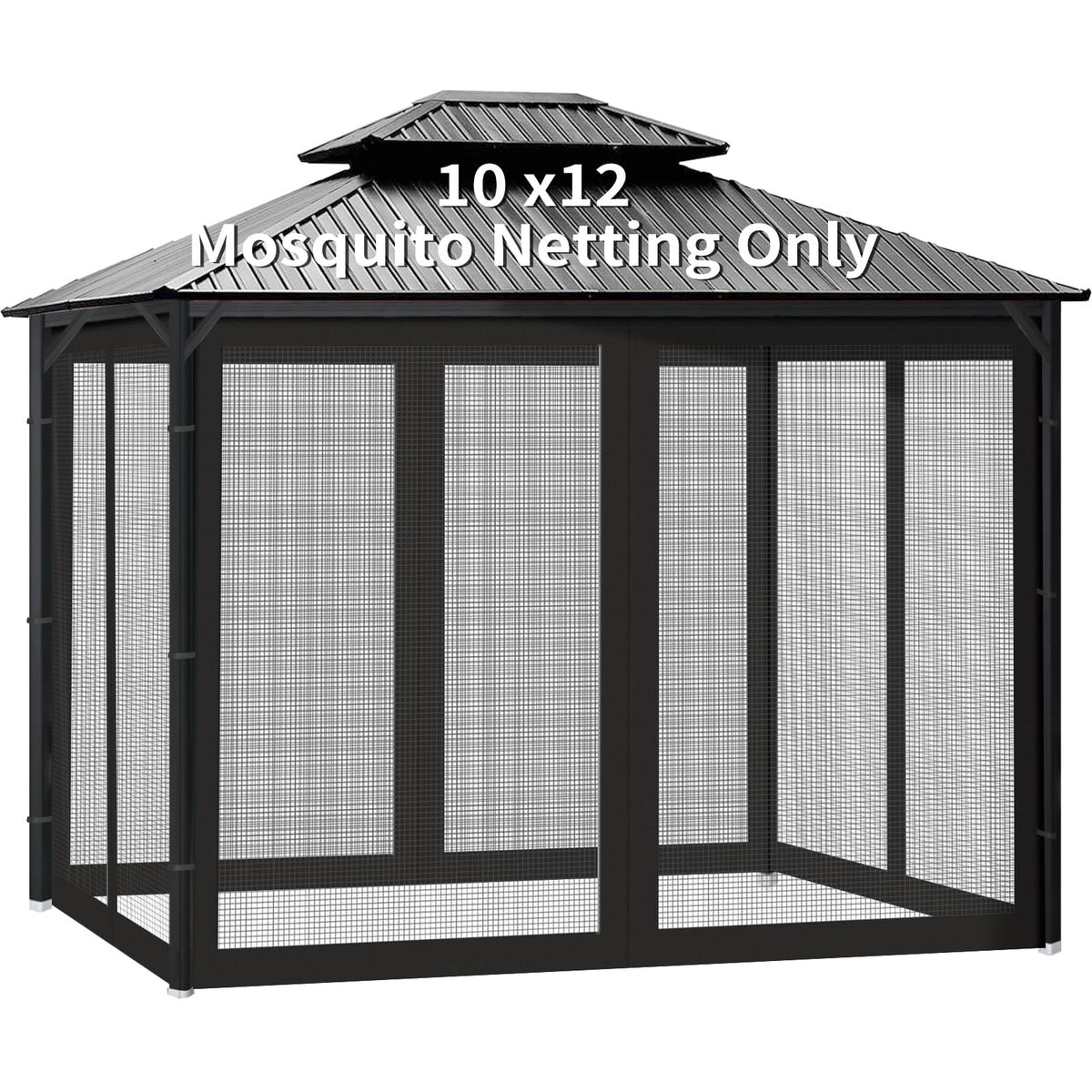 Generic Gazebo Netting 10x12 panel assembly shows easy-fit design that keeps insects out.