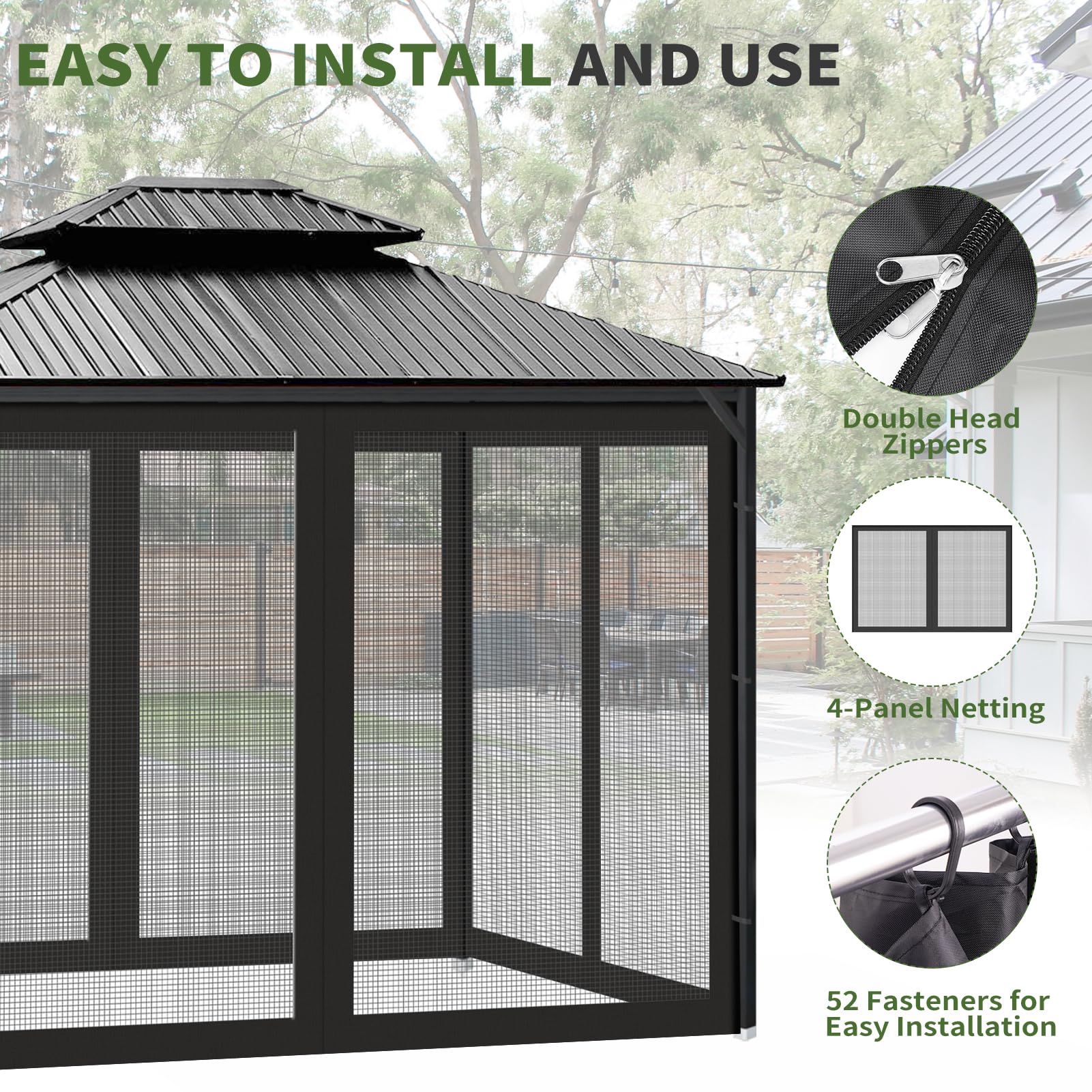 Generic Gazebo Netting fits most 10x12 gazebos, ensuring versatile outdoor setups.