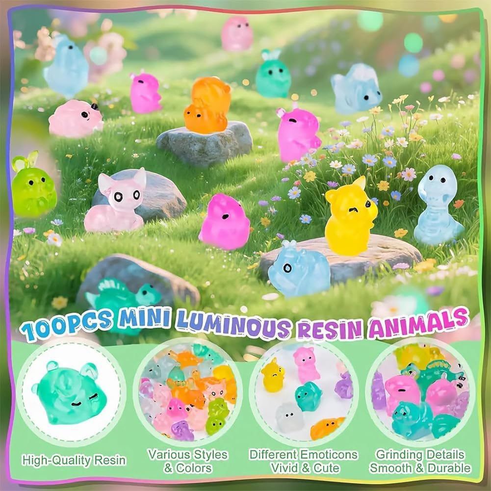 Generic Glow Mini Animals farm-ocean figure 3 brightens fairy gardens after dark.