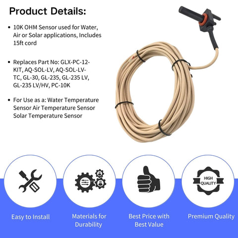 15-foot cable for flexible placement around pool equipment