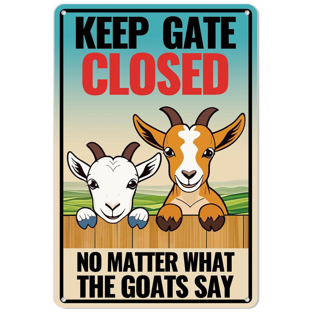 Generic Goat Sign Decor Keep Gate Closed with high-visibility messaging for fences.