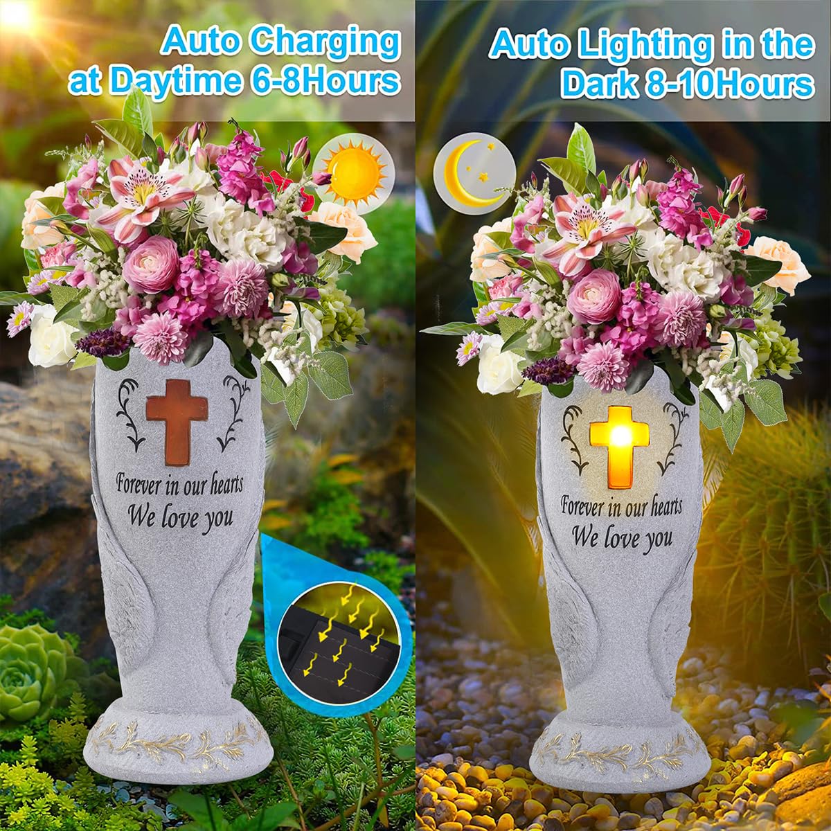 Generic ground-nail cemetery vase anchors securely in soil.