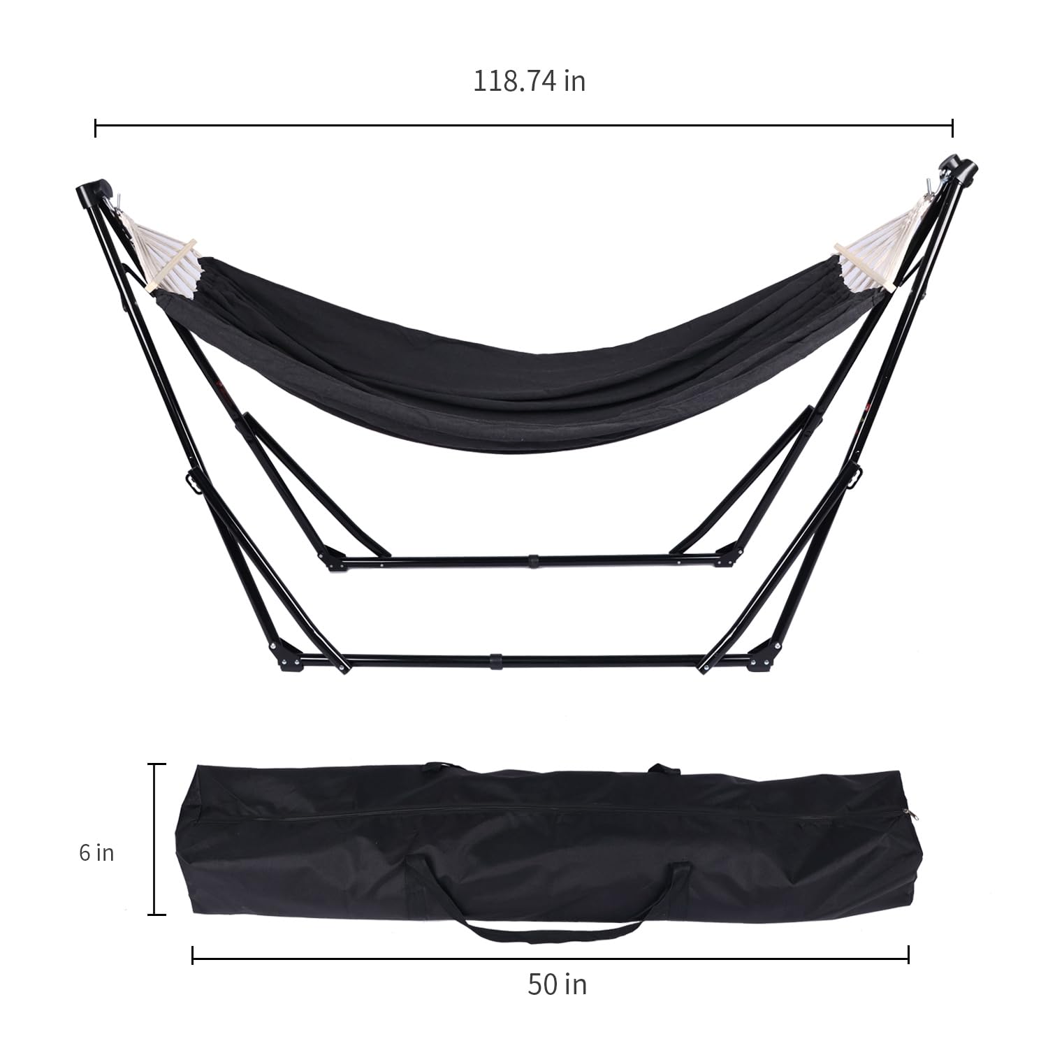Generic hammock stand protects floors with non-slip feet indoors.