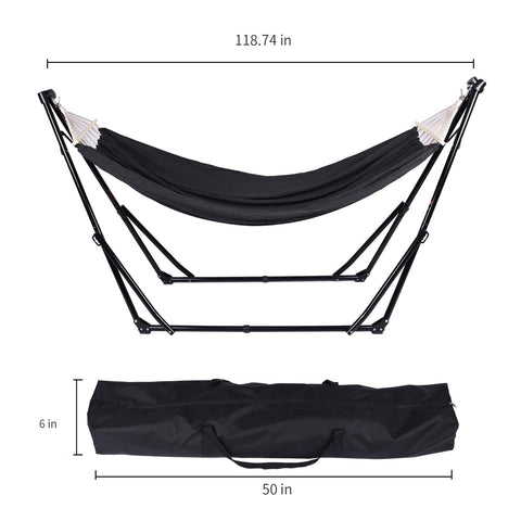 Generic hammock stand protects floors with non-slip feet indoors.