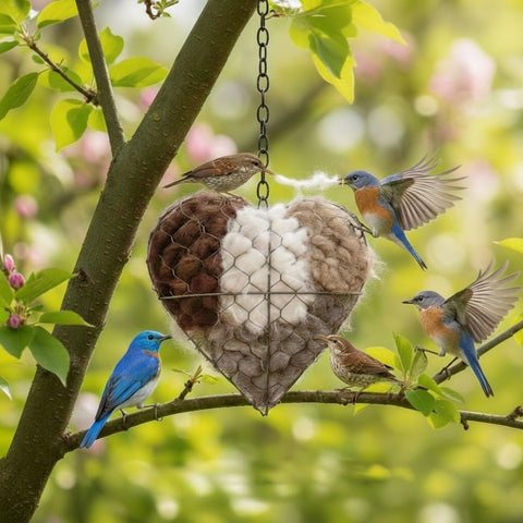 Generic Handmade Alpaca Fiber Bird Nesting Heart on a branch providing cozy nesting space.
