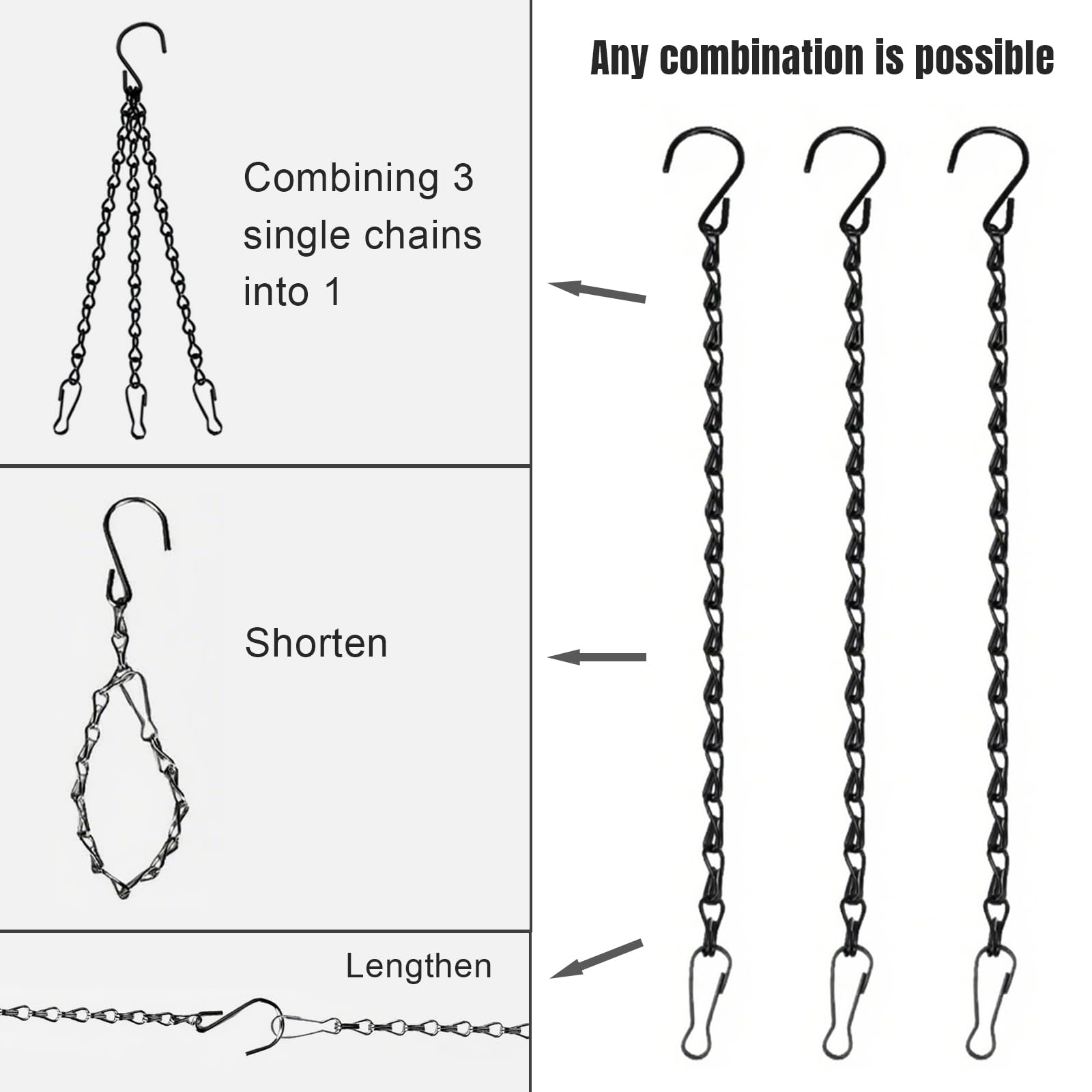 Generic hanging chains in garden setup for planters and wind chimes.