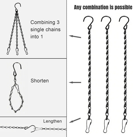 Generic hanging chains in garden setup for planters and wind chimes.