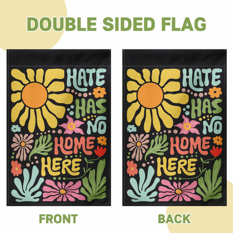 Generic Hate Has No Home Here flag displayed on a front porch for inclusive messaging