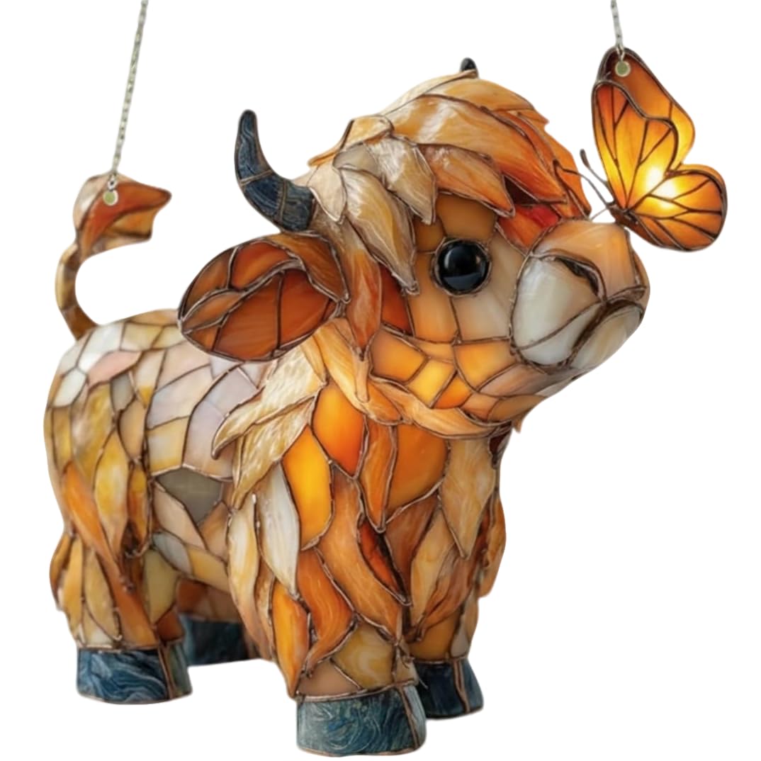 Generic Highland Cow Butterfly Suncatcher with amber tones brightens windows and cozy spaces