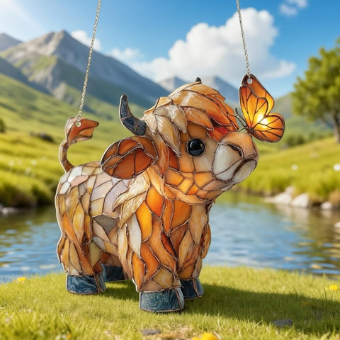 Highland Cow Butterfly Suncatcher with stained glass effect adds warmth to kitchens