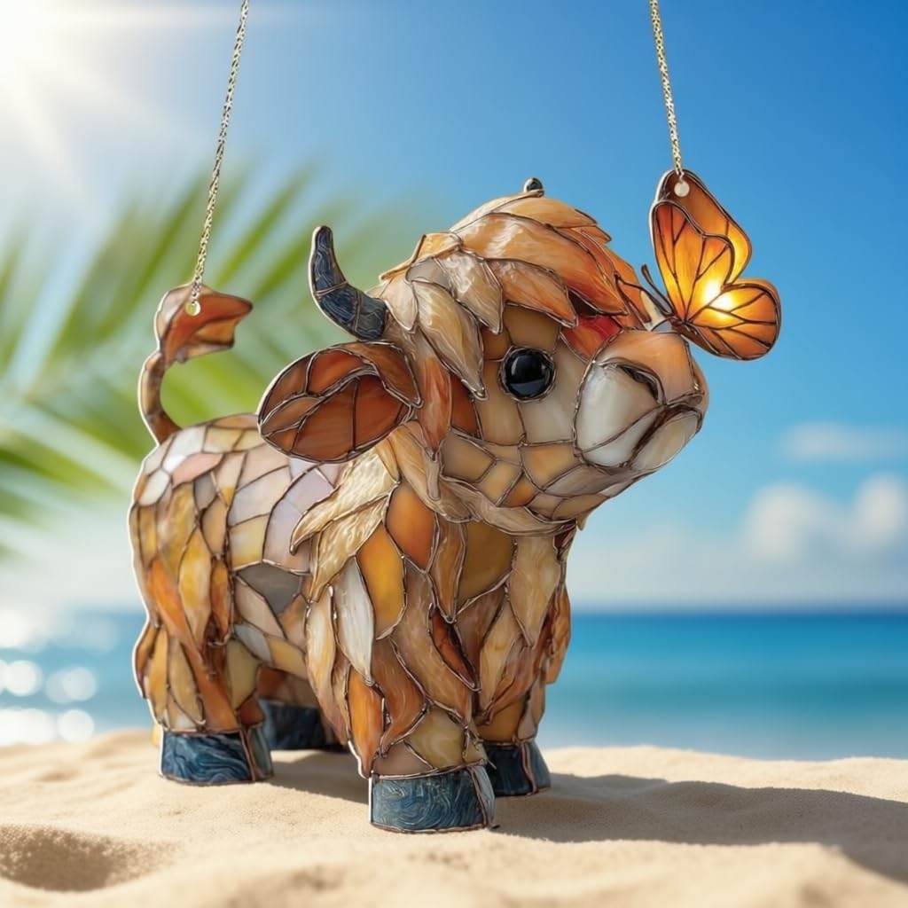 The gift-ready Highland Cow Butterfly Suncatcher appeals to cow lovers and nature enthusiasts alike