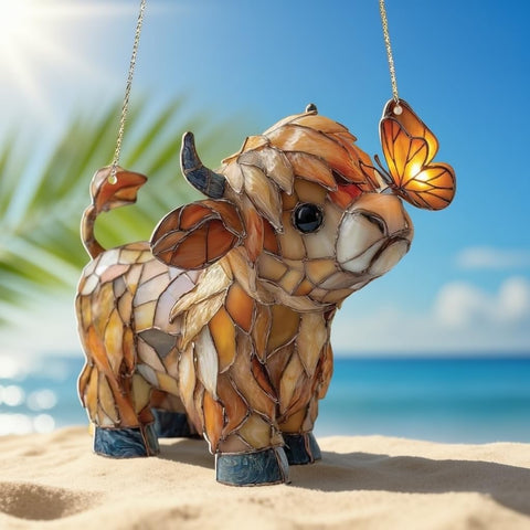 The gift-ready Highland Cow Butterfly Suncatcher appeals to cow lovers and nature enthusiasts alike