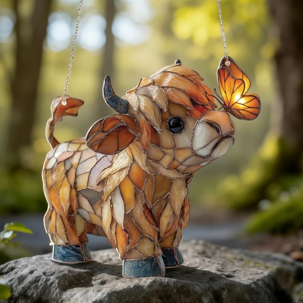 Handcrafted details on this suncatcher reveal countryside whimsy for home or porch