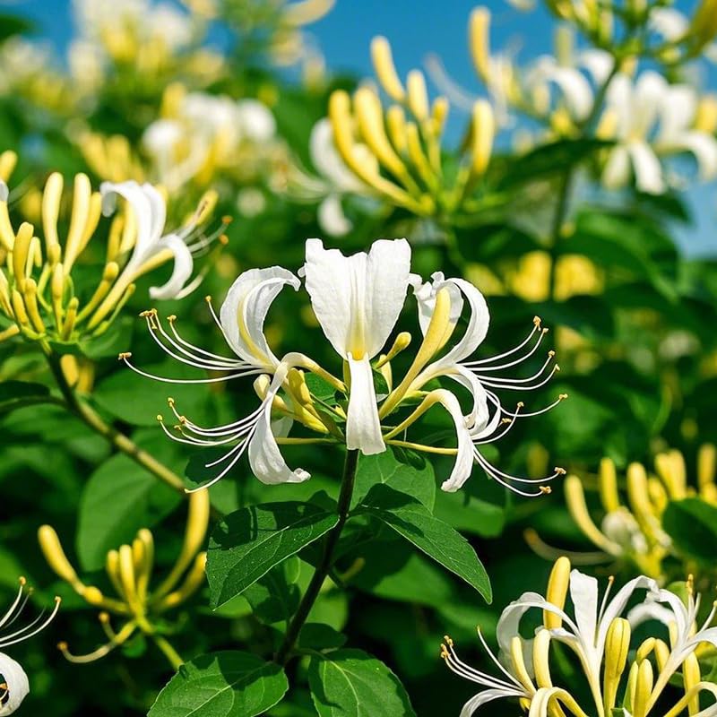 Generic Honeysuckle seeds climbing fence form vertical greenery for small spaces.