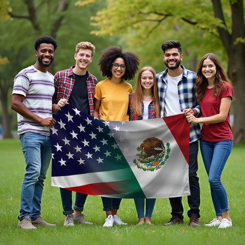 Generic indoor outdoor banner flag usa-mexico suitable for events and holidays.