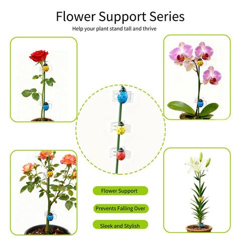 Generic decorative ladybug clips add charm while securing stems.