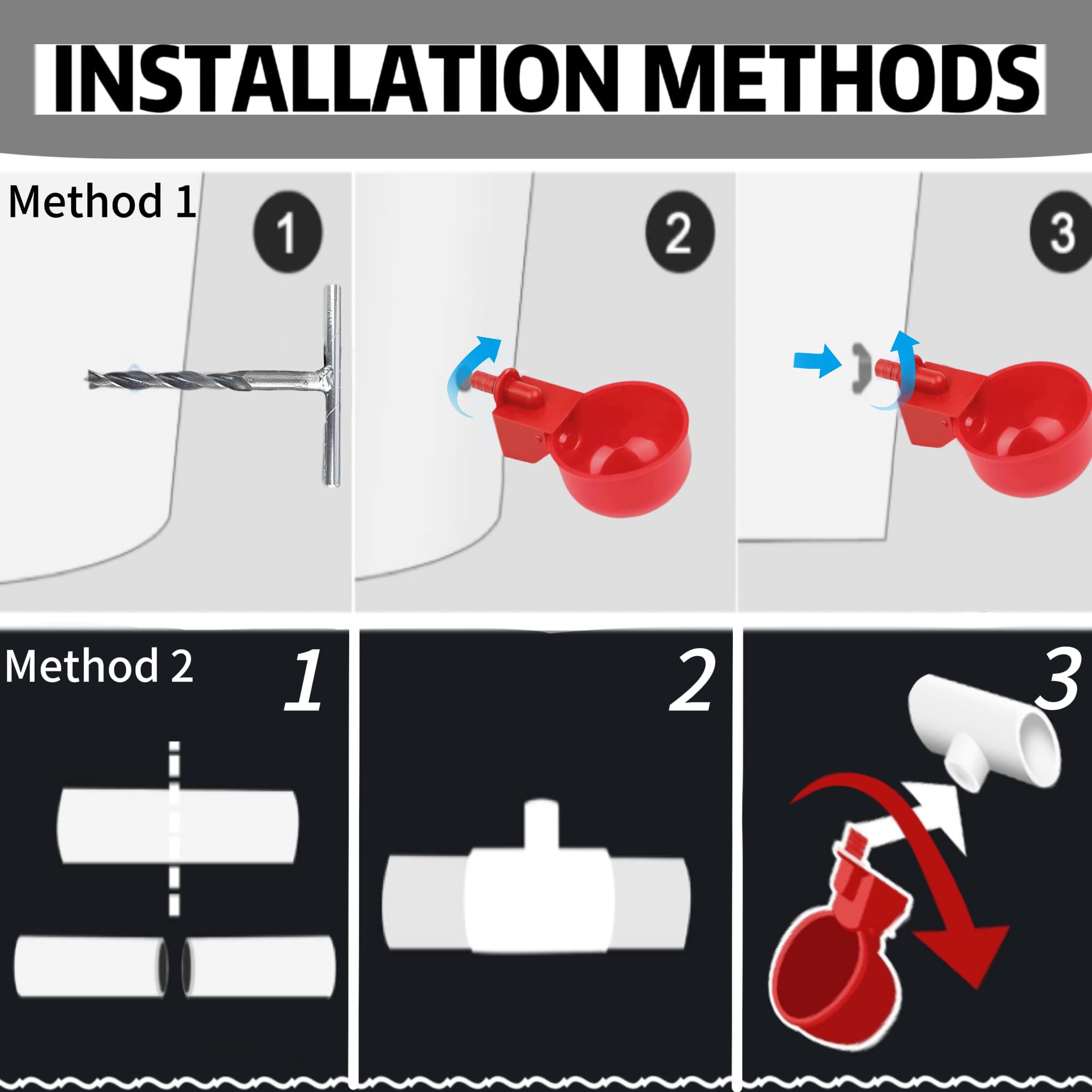 Generic leak-resistant cups and tees prevent drips.