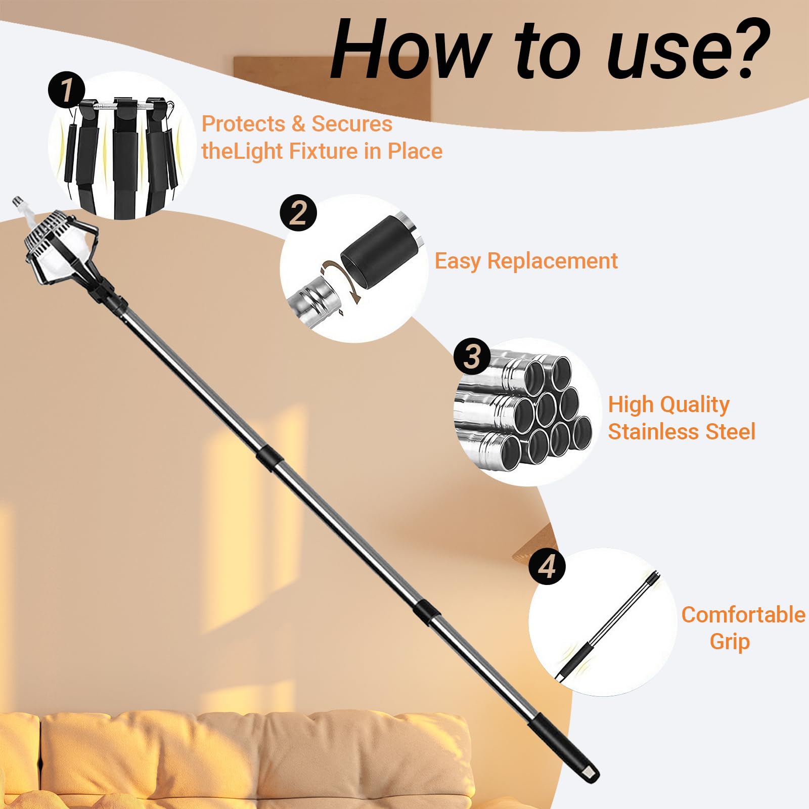 Generic light bulb changer with baskets for catching broken bulbs safely.