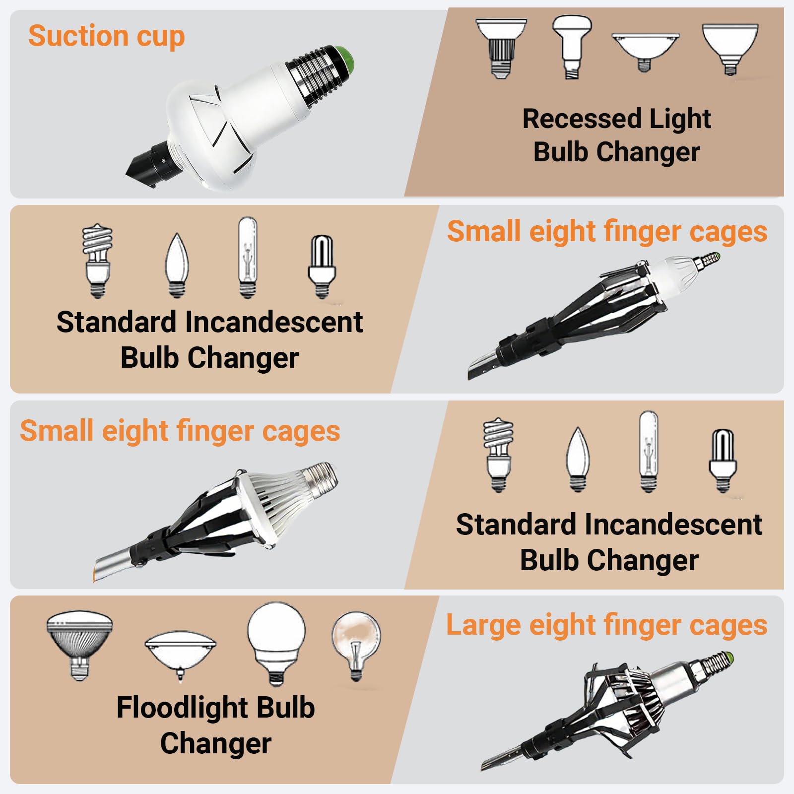 Generic light bulb changer compact storage after quick assembly.