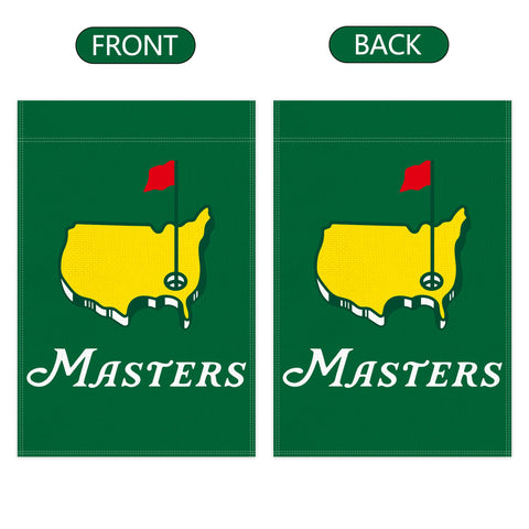 Generic Masters Green Golf Garden Flag burlap texture closeup highlights rustic outdoor charm