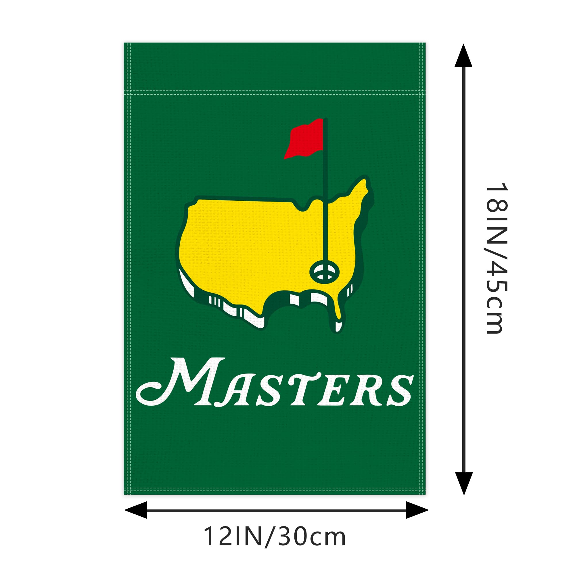 Generic Masters Green Golf Garden Flag two sides visible with distinct patterns for versatile decor