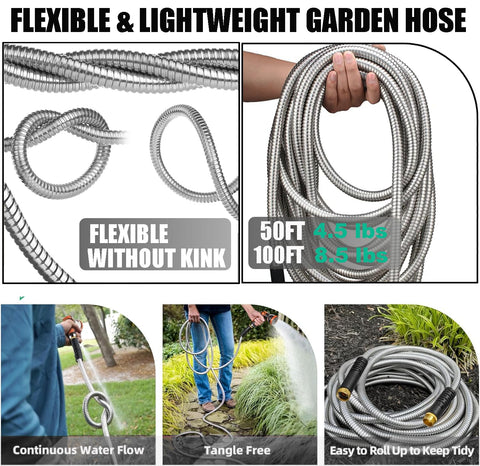 Generic Metal Garden Hose anti-kink spiral prevents twisting for consistent water flow.