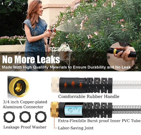 Generic Metal Garden Hose leakage-proof connector helps prevent leaks.