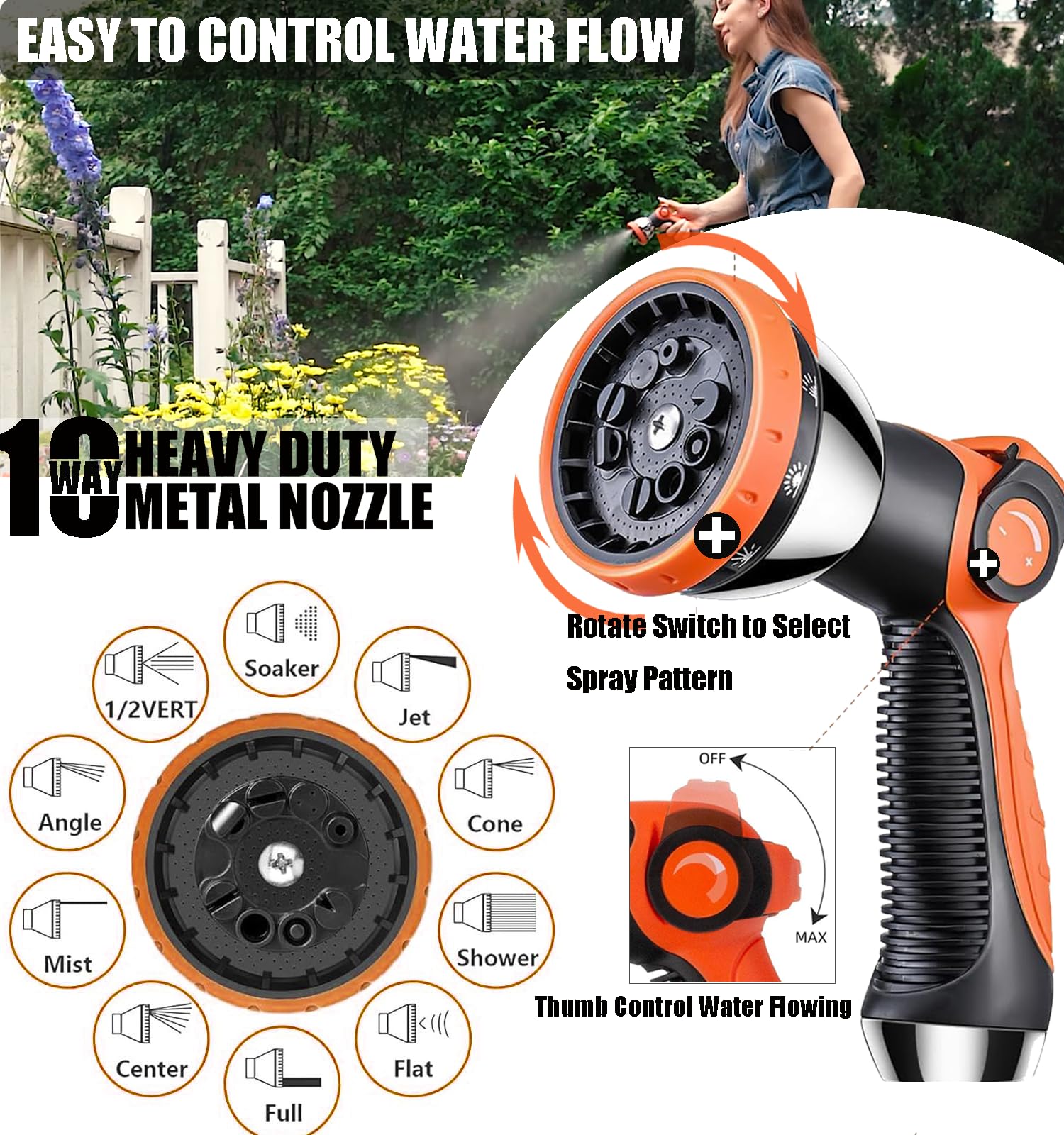 Generic Metal Garden Hose rubber-end handles reduce wear during setup.