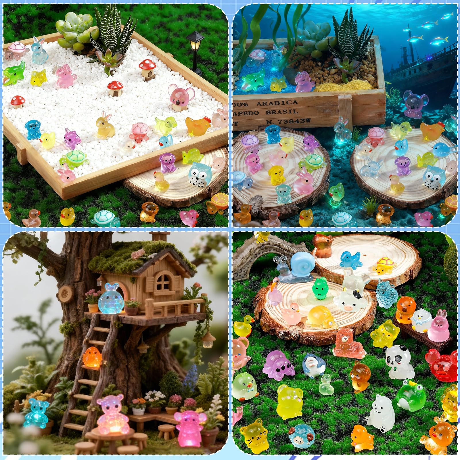 Generic 50/100 piece glow set enhances dollhouses or terrariums with glow accents.