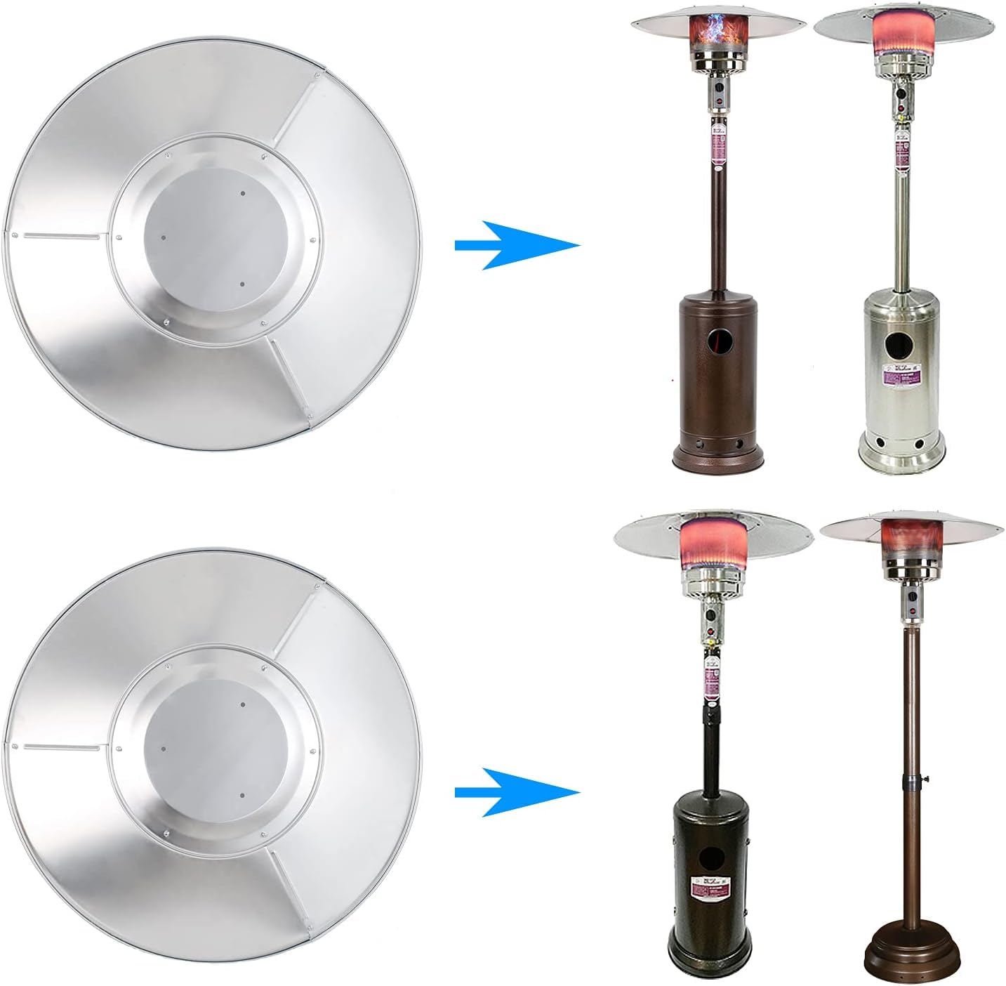 Generic NCZH 33-inch round reflector shield with three outer panels, improves outdoor heat distribution.