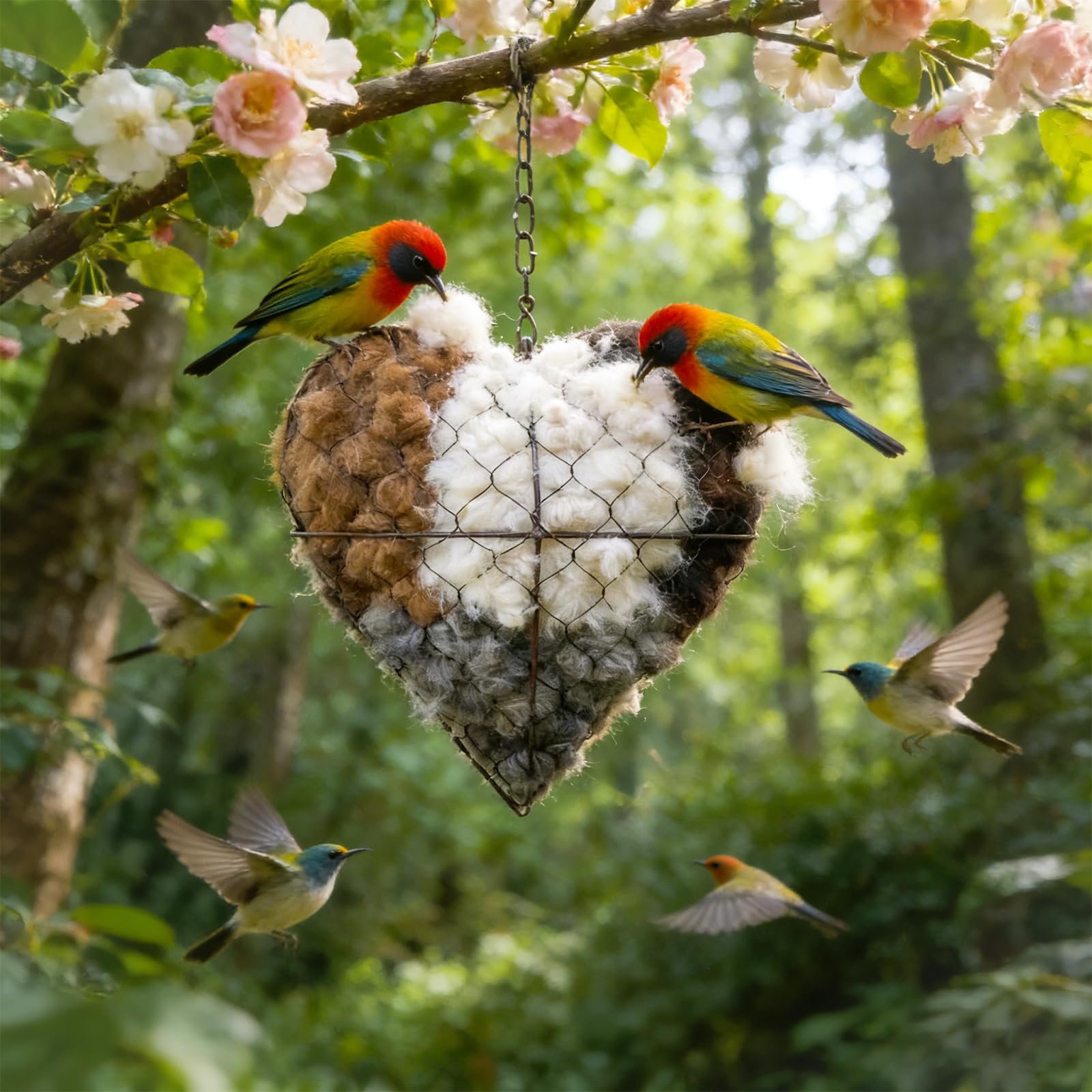 Generic Bird Nesting Heart with two bags of natural nesting materials ready for birds