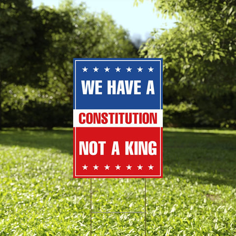 Generic No Kings In America protest sign back view displaying the reverse slogan clearly.