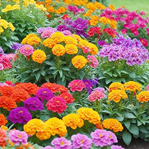 Generic open-pollinated heirloom seeds in seed packet promise steady garden color.