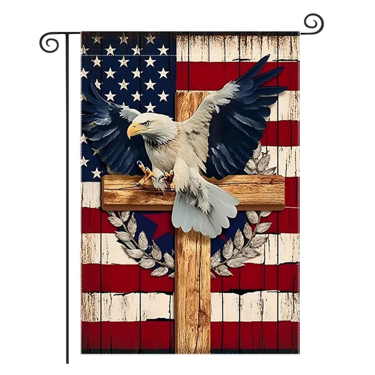 Generic patriotic Stars and Stripes Eagle flag for yard display and curb appeal