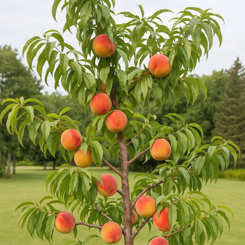 Generic peach tree in sunny garden ready to thrive and beautify outdoor spaces.