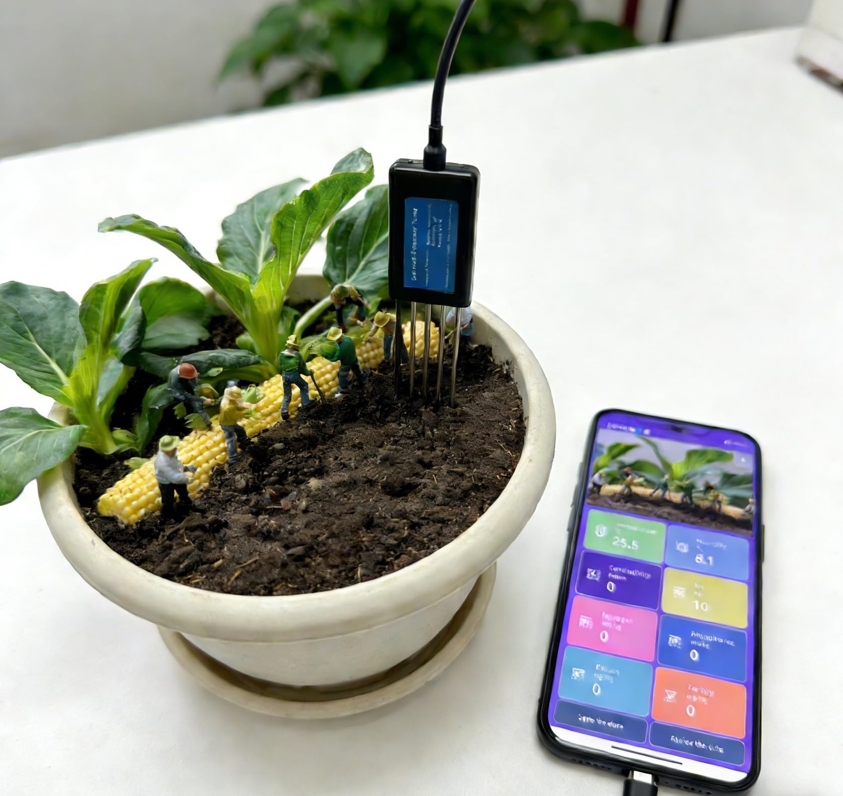 Generic ph moisture conductivity meter provides quick soil health cues.