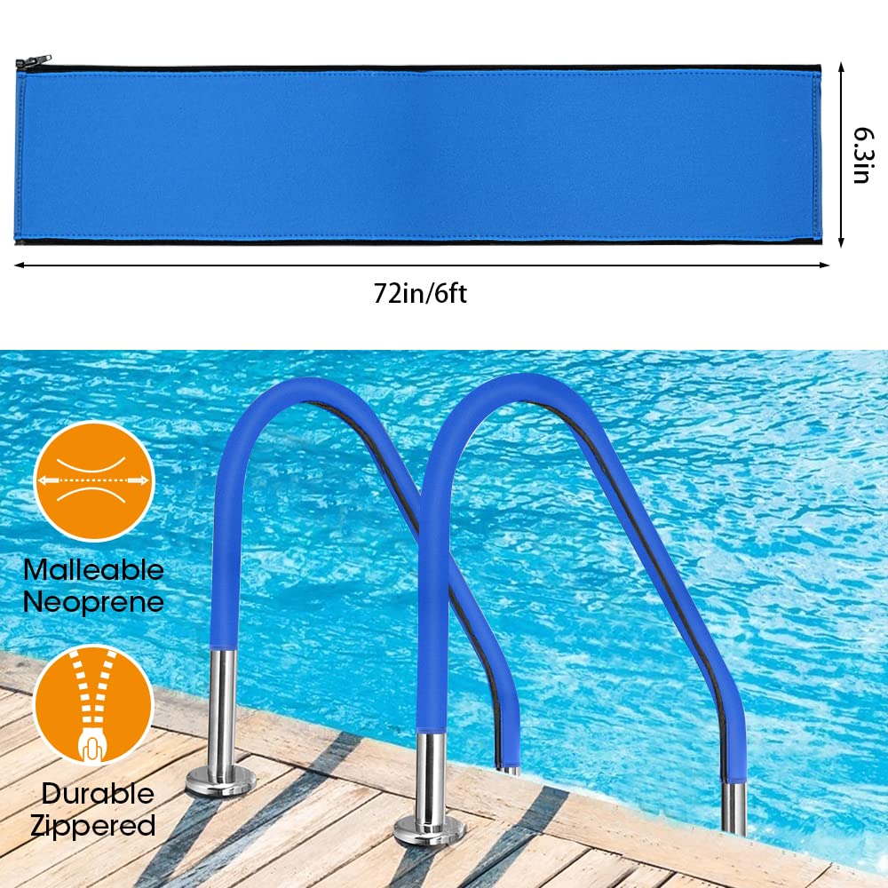 Generic blue neoprene handrail cover on 6ft rail enhances grip.