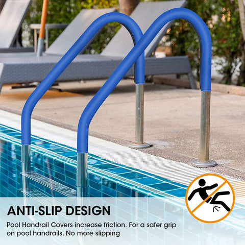 Senior and child-friendly handrail cover aids safe pool entry.