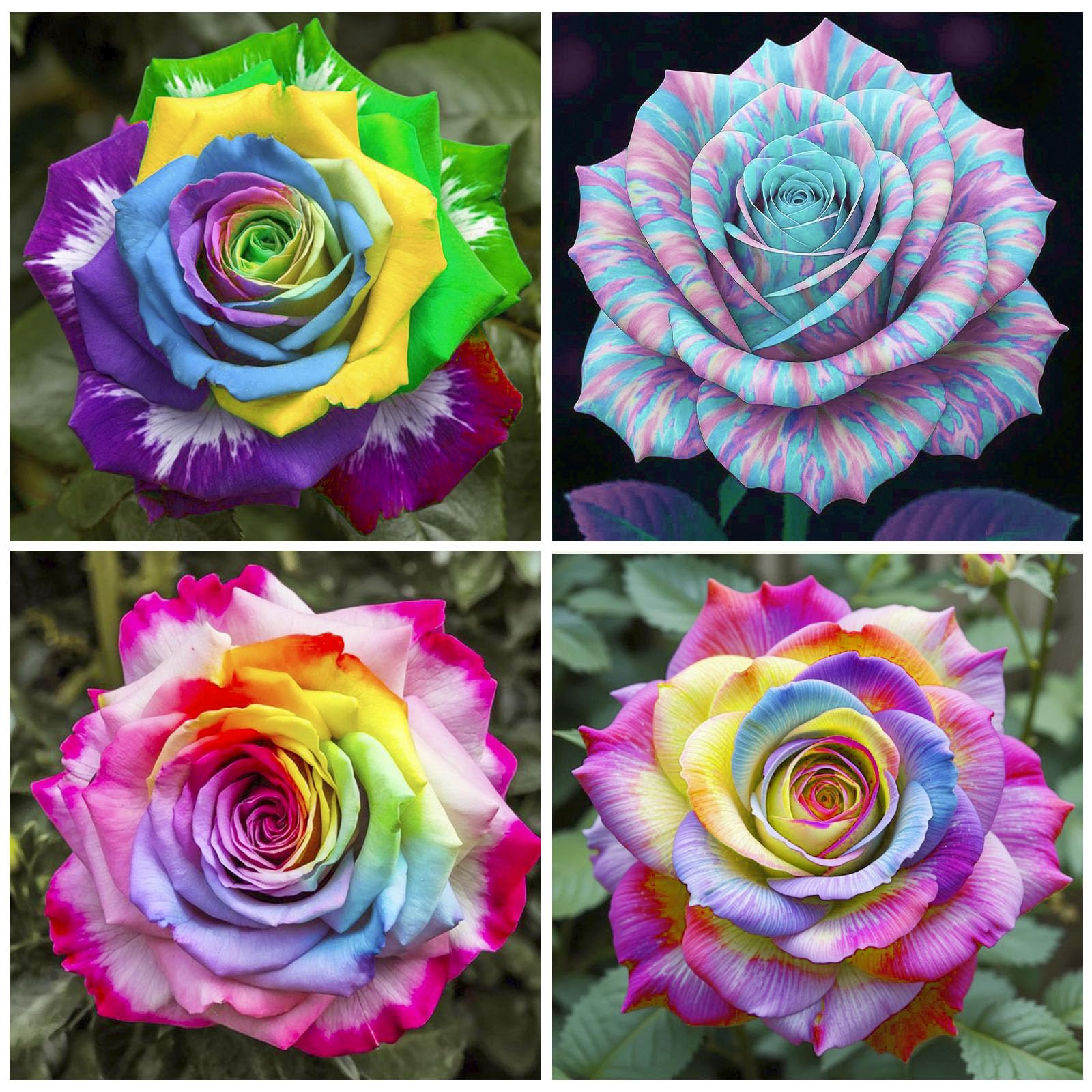 Generic Rainbow Rose seeds yield vibrant multicolor blooms for a striking garden focal point.