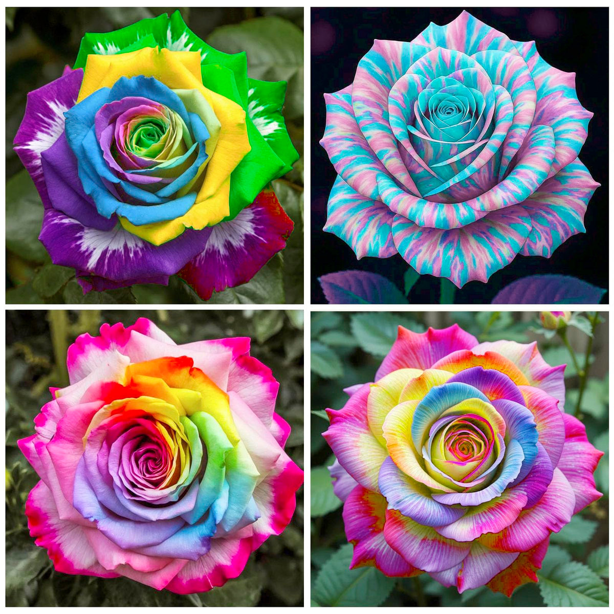 Generic Rainbow Rose seeds yield vibrant multicolor blooms for a striking garden focal point.