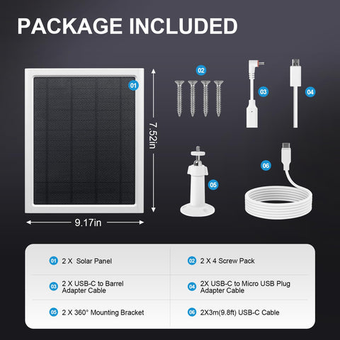 Generic Ring solar panel 8W installed beside outdoor camera for extended power.