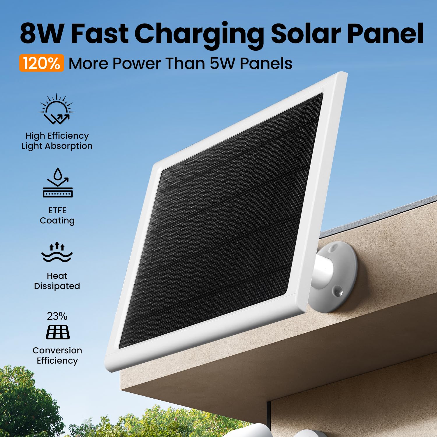 Generic Ring solar panel 8W mounted bracket enabling flexible sun exposure.