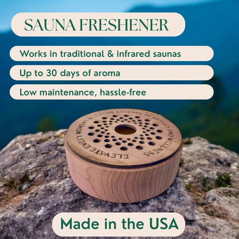Generic Sauna Freshener refill-bottle shown for quick refresh with Breathe & Restore blend
