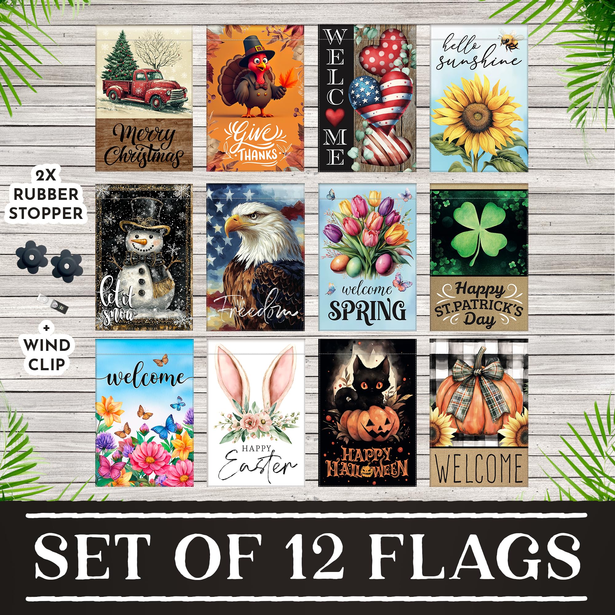 Anti-wind clip included keeps Generic Seasonal Garden Flags securely displayed.