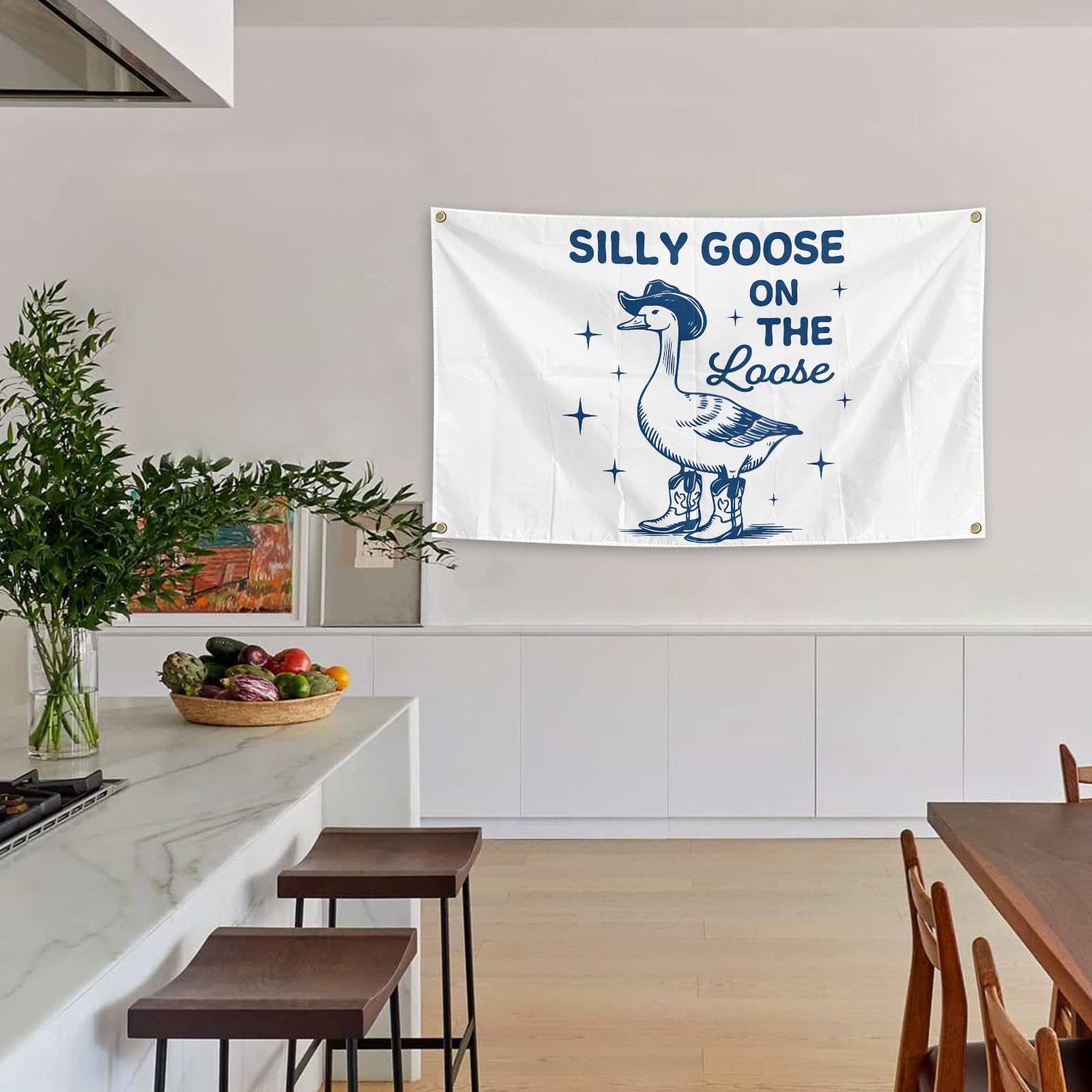 Generic Silly Goose Flag enhances living room decor with bright printing.