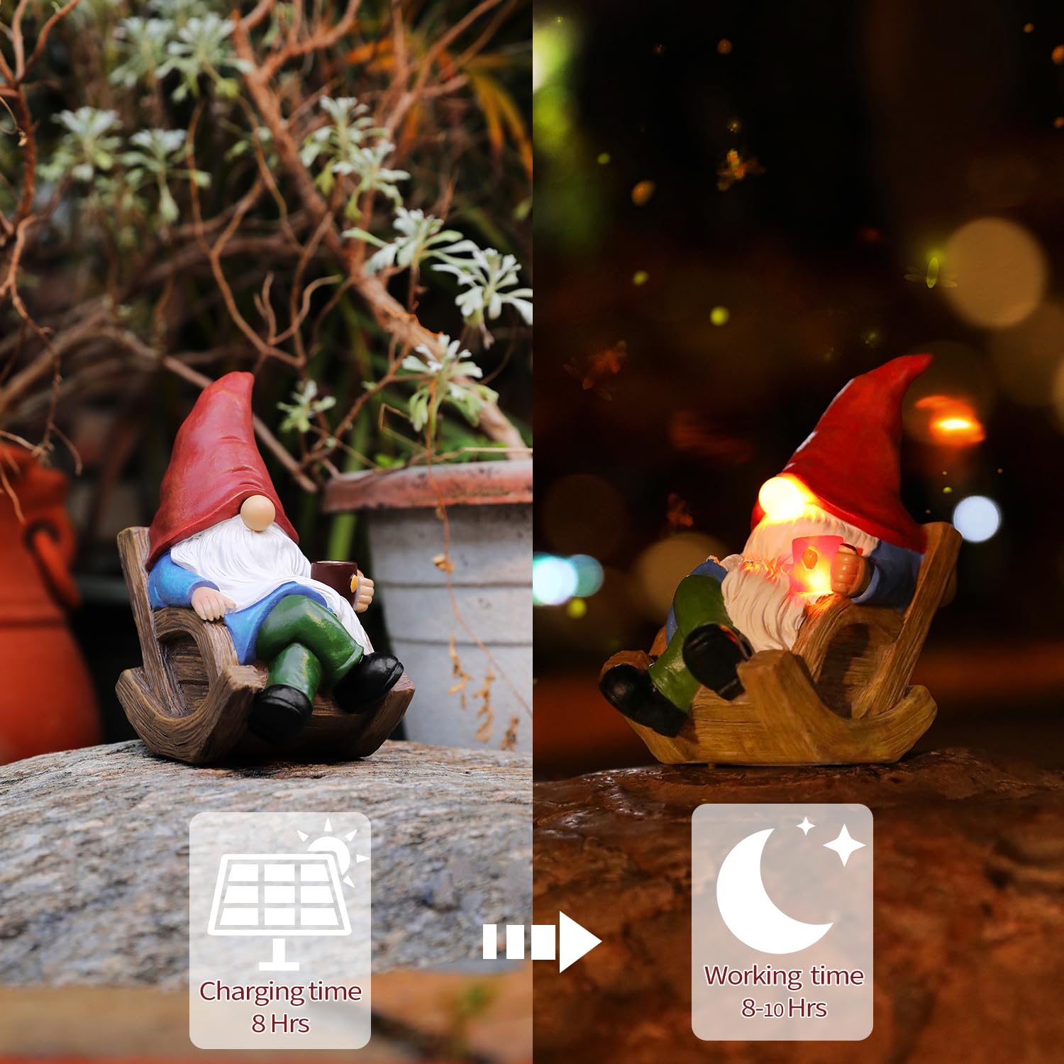 Generic Solar Garden Gnome in garden setting brightens yard appeal