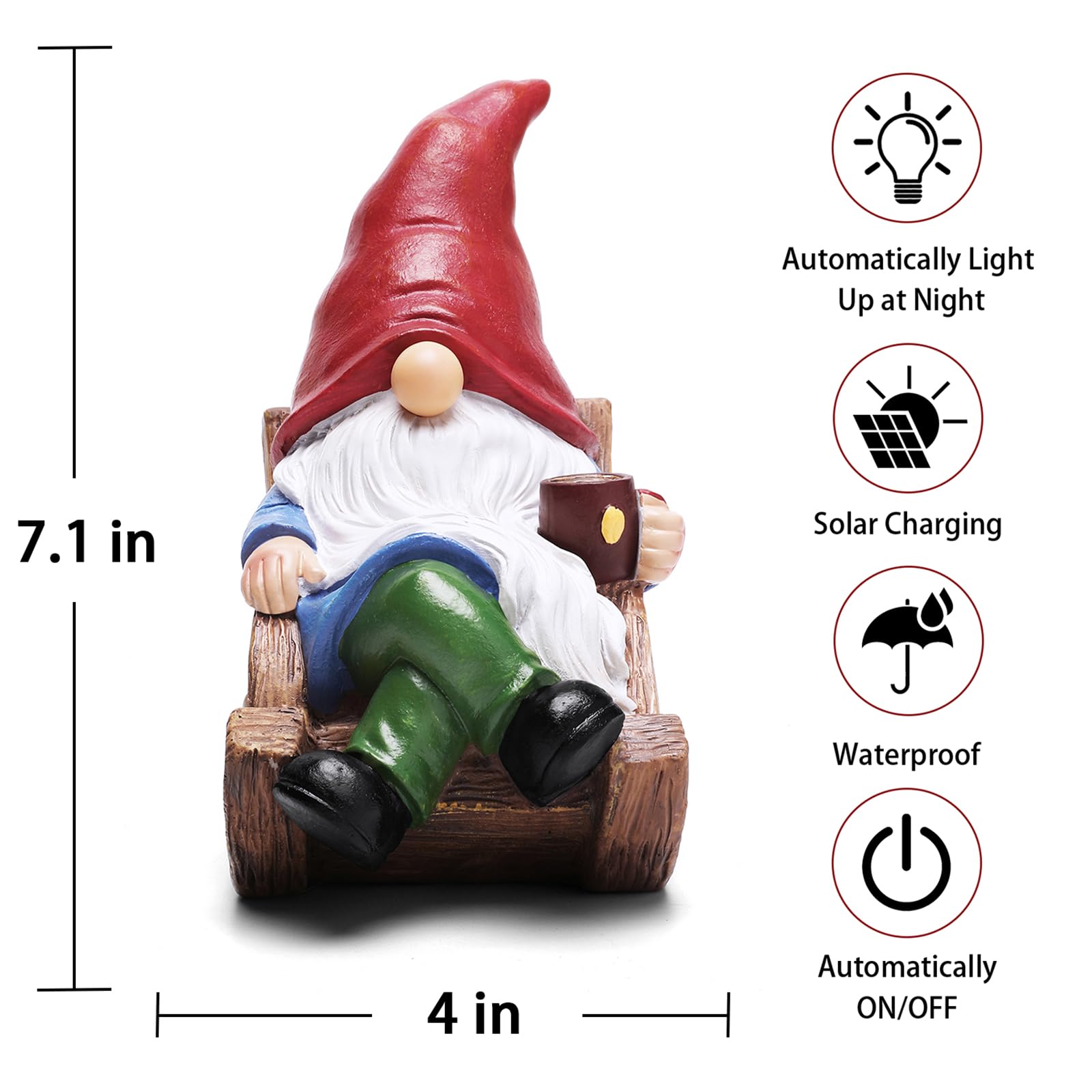 Generic Solar Garden Gnome glow detail highlights ambient light in evening