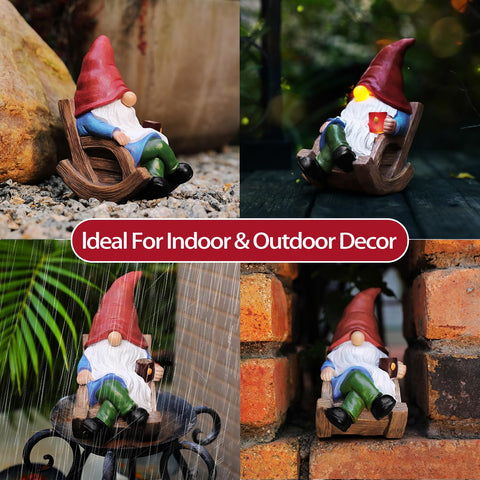 Generic Solar Garden Gnome at night demonstrates solar powered illumination
